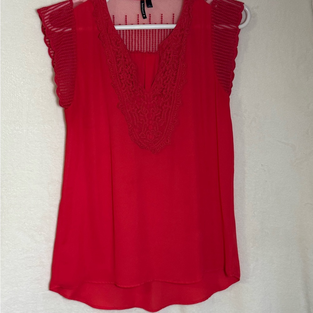 HeartSoul Lace Flutter Sleeve Blouse Coral Red / Watermelon Women’s Size L
